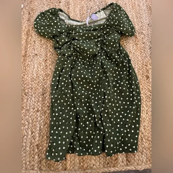 green dress with white daisies Retro Stage Green Daisy Print Tulle Dress